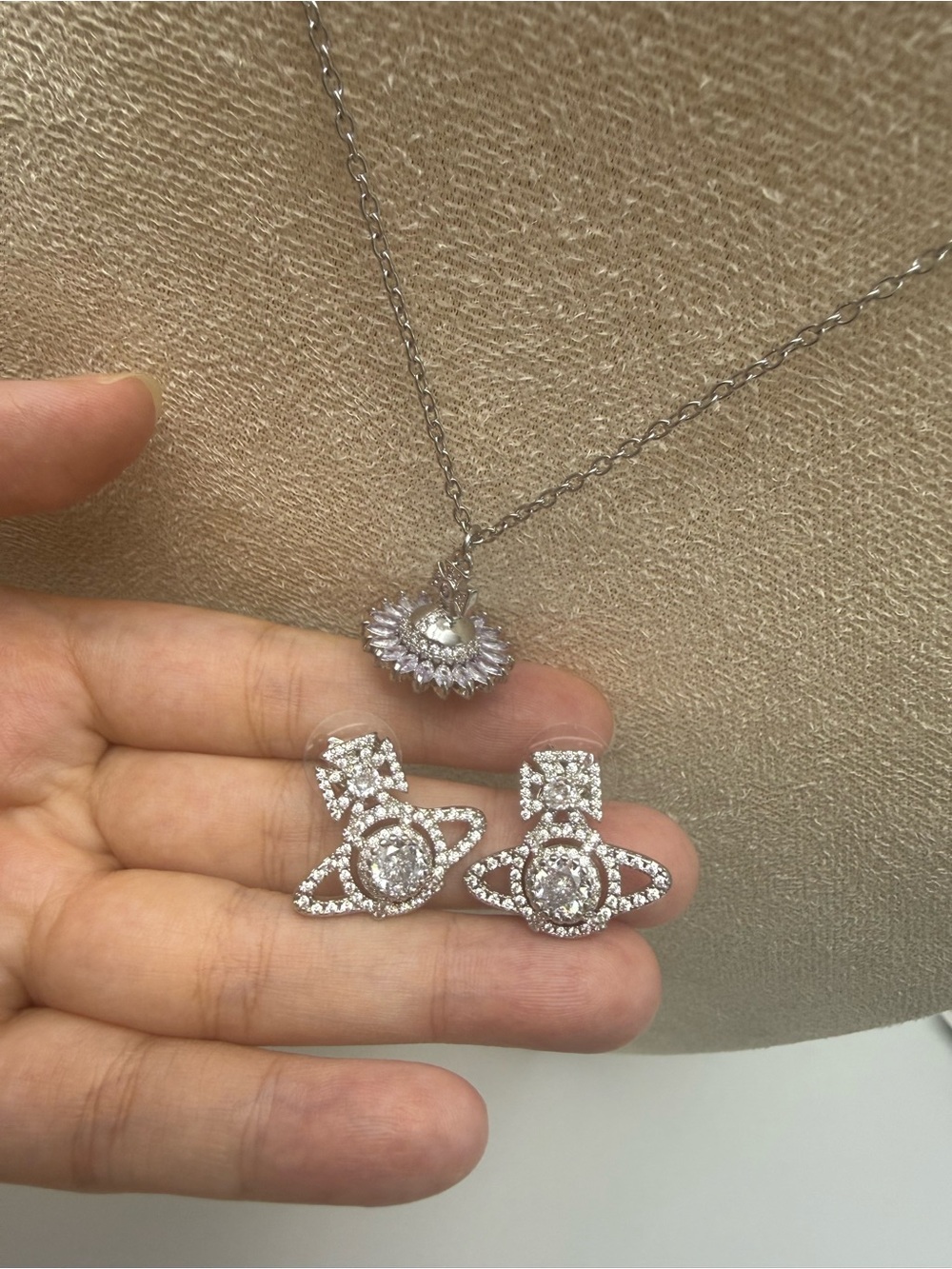 Vivienne Westwood Silver Crystal Orb Necklace and Earrings Set